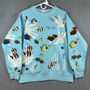Vintage Cal Pacific Designs Key Largo Fish Puff Print Sweatshirt Blue Large USA